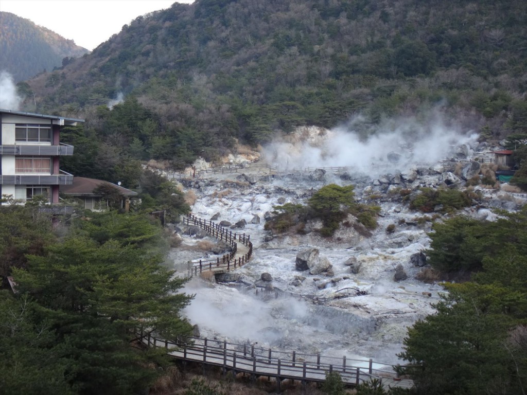 部屋の窓から　地獄めぐりが一望できます。